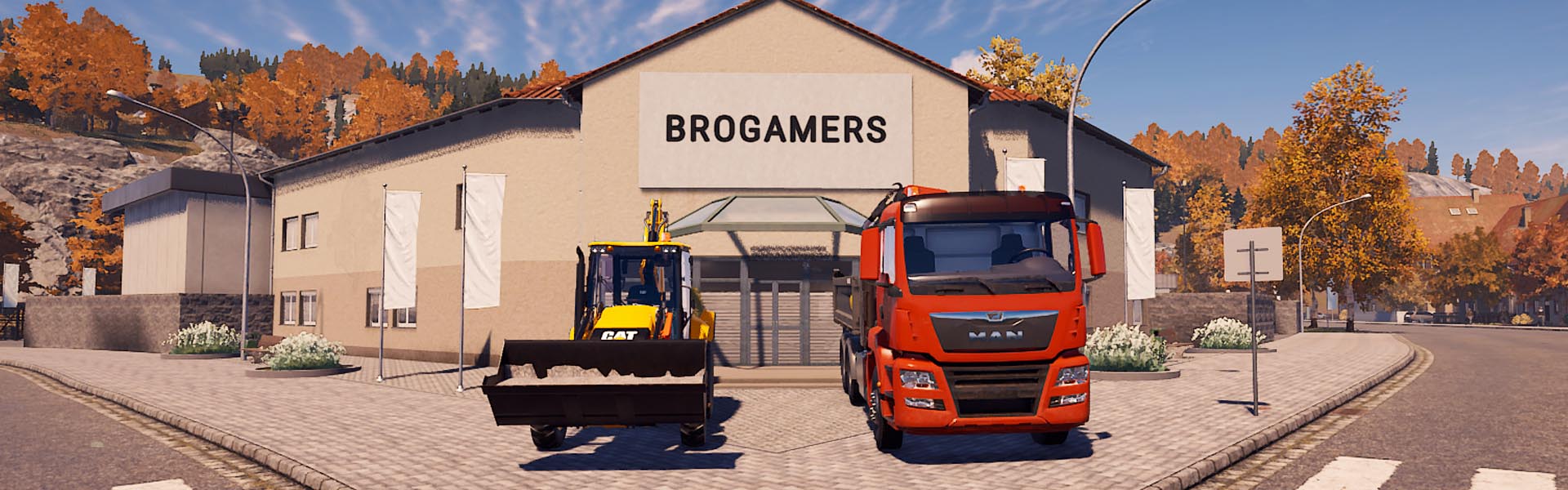 Ein Bagger und ein Pritschenwagen in Bau-Simulator 2022