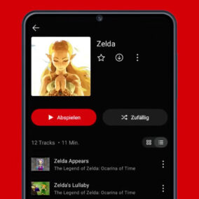 Drei Smartphones mit Charakter-Playlists in der Nintendo-Music-App